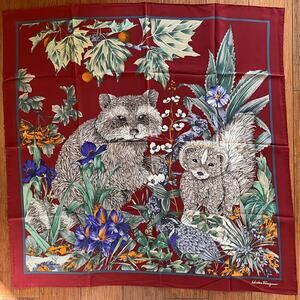 FERRAGAMO Woodland Red Silk Scarf